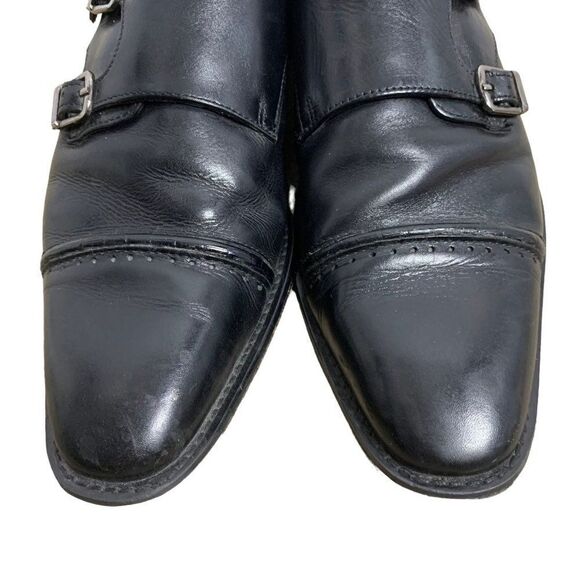 Stacy Adams Leather Double Monk Strap Shoes 9.5 Black Cap Toe Silver Buckles